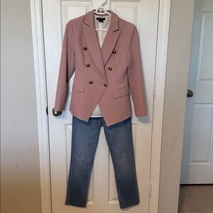 Womens Casual Blazer Jacket Gold Button Long Sleeve Navy & Dusty Rose Available